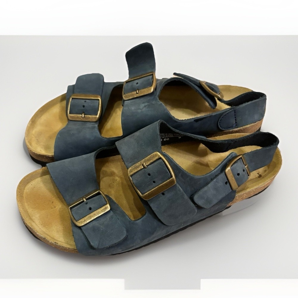 Lands End  Suede Slides Sandals Leather 58842 Steel Blue Grey‎ SZ 9 Womens